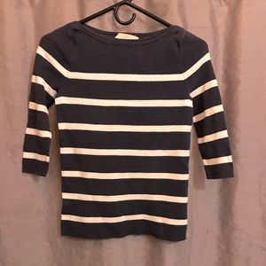 Loft Knitted Blue & Gray Striped Top